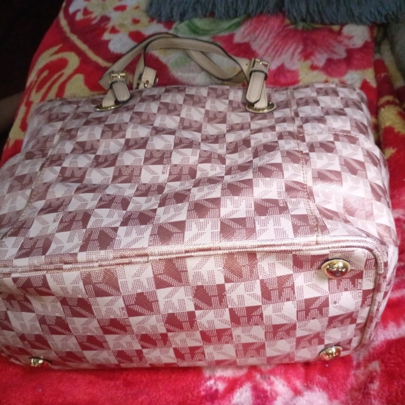 Michael Kors Pink and White Checkered Tote Totes